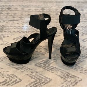 Jessica Simpson black strappy platform heels